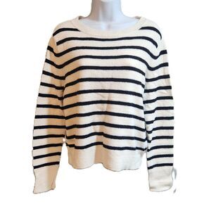 Banana Republic Striped Crew Neck Sweater White & Black Women's Medium